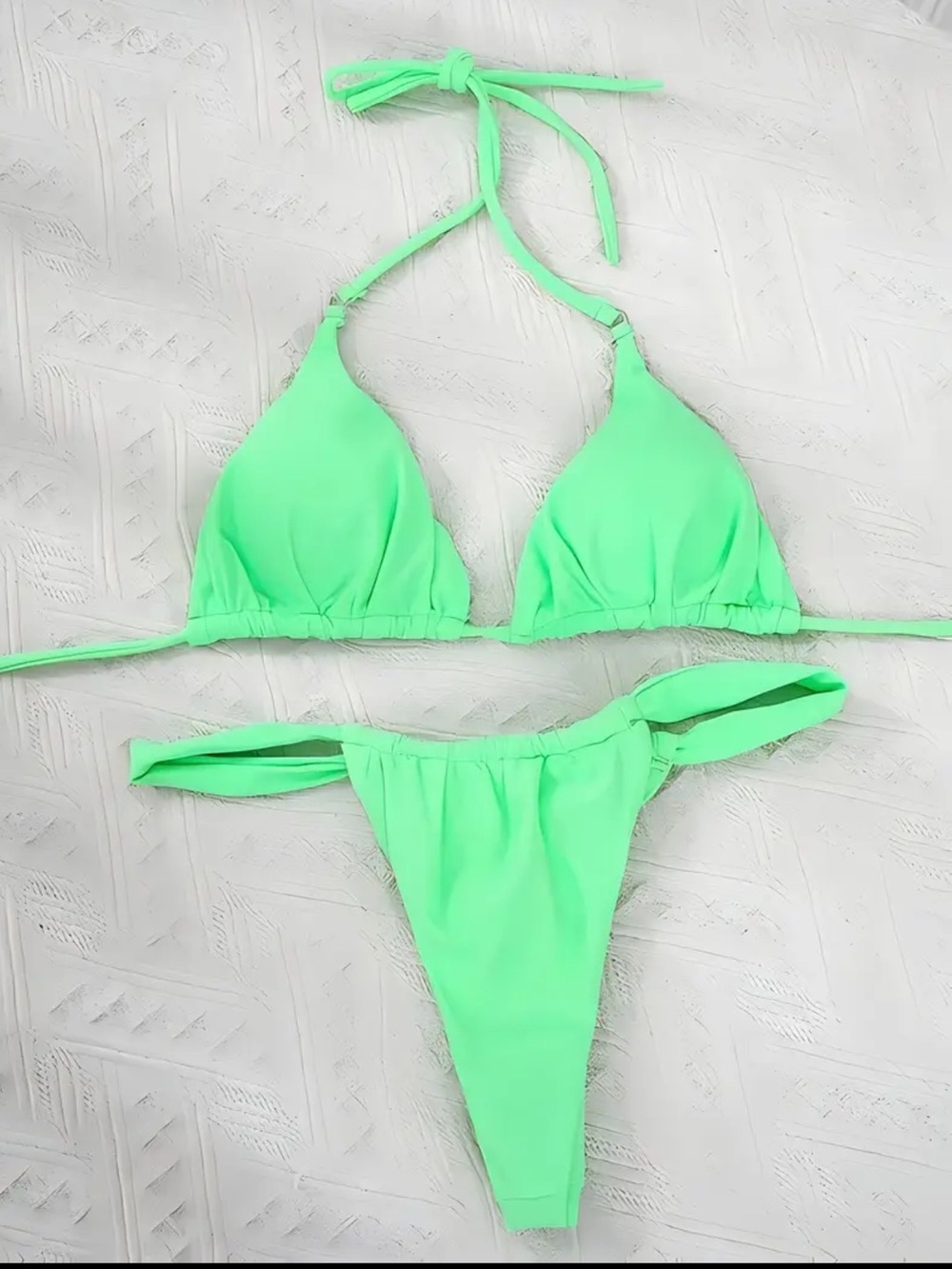 Neon Green, Ruched, Triangle, Bikini Set - Picture 3 of 6
